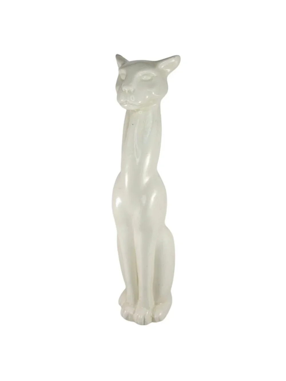 MCM Art Deco Pottery Cat Panther Figurine USA 509 White Ceramic 17.5